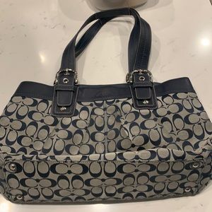 Large Lightly used Denim Blue with Navy Blue trim Coach Purse